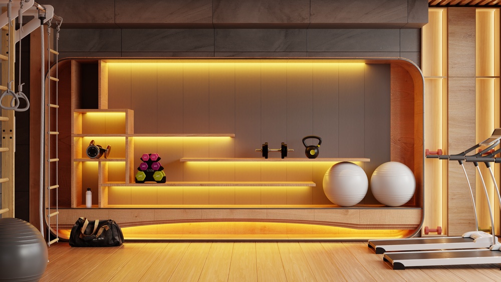 Luxury,Home,Gym,Interior,Design,With,Modern,Fitness,Equipment,,Wooden
